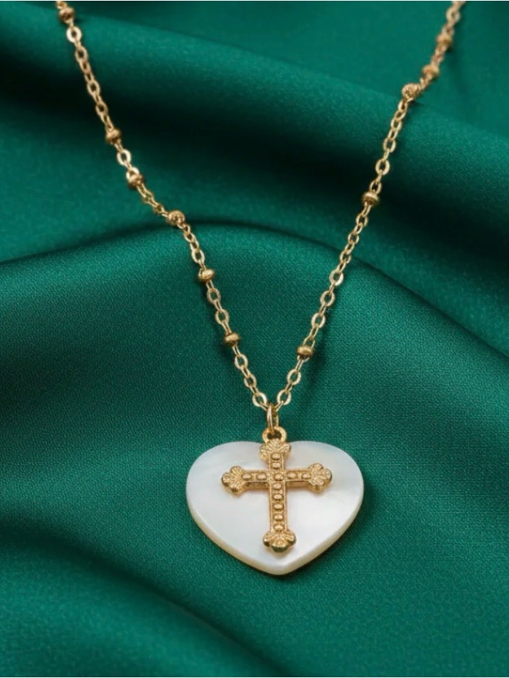 Auth. Mother Of Pearl Heart & Cross necklace